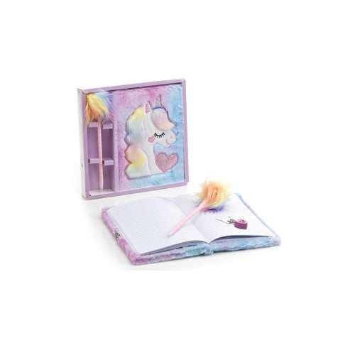 Set regalo Diario segreto in peluche Unicorno + Penna pon pon arcobaleno