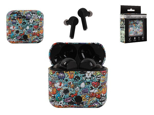 Cuffie Bluetooth con custodia di ricarica,Grafiti, Auricolari Bluetooth, Cuffie Wireless, con Microfono/per iPhone Samsung Huawei Xiaomi, One Plus (GRAFFITI)