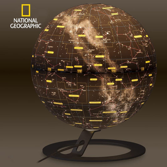 NATIONAL GEOGRAPHIC Tecnodidattica - Mappamondo Heavens | Mappa stellare della Volta Celeste scientifica | Luminoso e Girevole | Base in Alluminio | Design Studio Tools | Diametro 30 cm