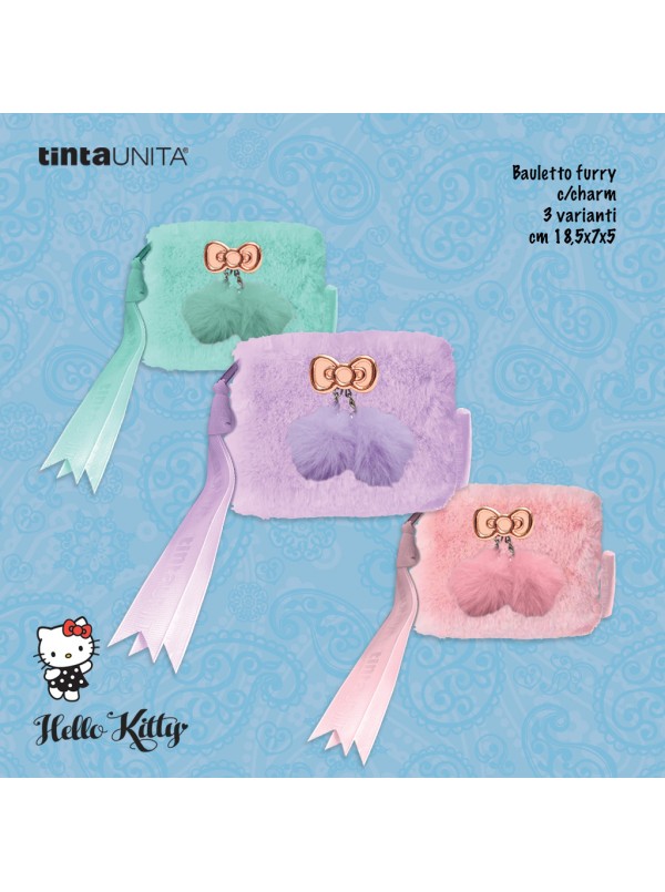 Porta monete spiccioli chiavi Tinta Unita Hello Kitty Furry con Charm Peluche