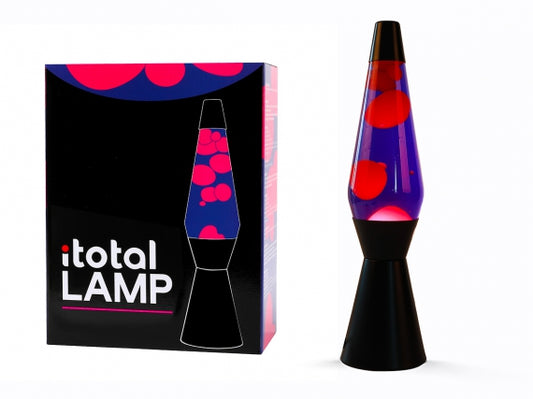 Lampada Lava base nera, liquido viola/cera rosa 36 cm