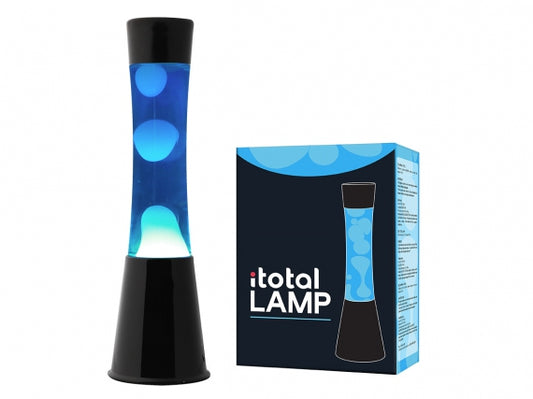 Lampada Lava 40cm base nera, liquido blu/cera bianca